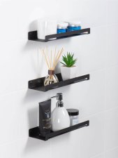 Настенные навесные полки для ванной комнаты с бортиком 30x9x3 черные - 3 шт.