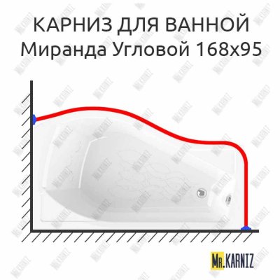 Карниз для ванной Vannesa Миранда Угловой 168х95 Усиленный 20 мм MrKARNIZ