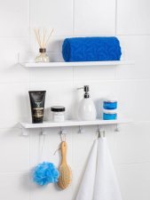 Настенная навесная полка для ванной комнаты и полочка с крючками 50 см Белая